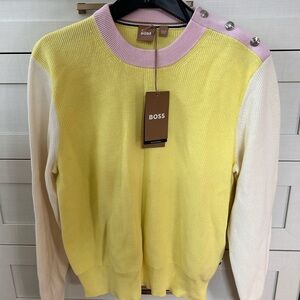 Boss Women's color block Sweater in Yellow and Pink NWT Size Medium